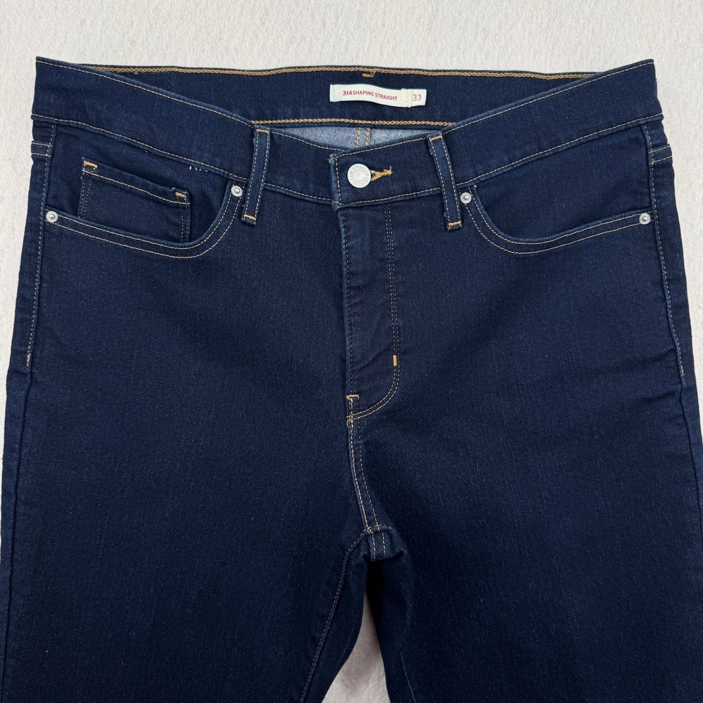 Levis 314 Shaping Straight High Rise Jeans Women 33 (36x29) Dark Wash Blue Denim